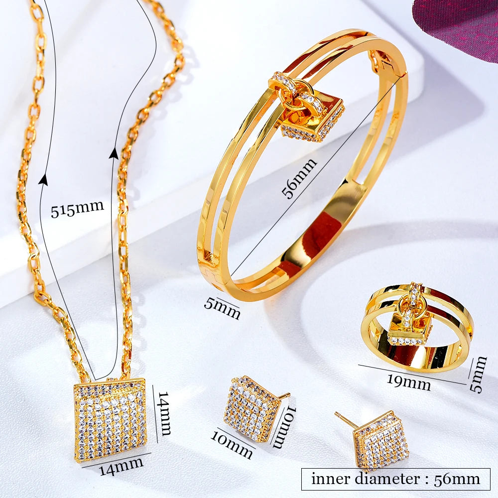 Luxury Geometric Square Bridal Wedding Jewelry Sets