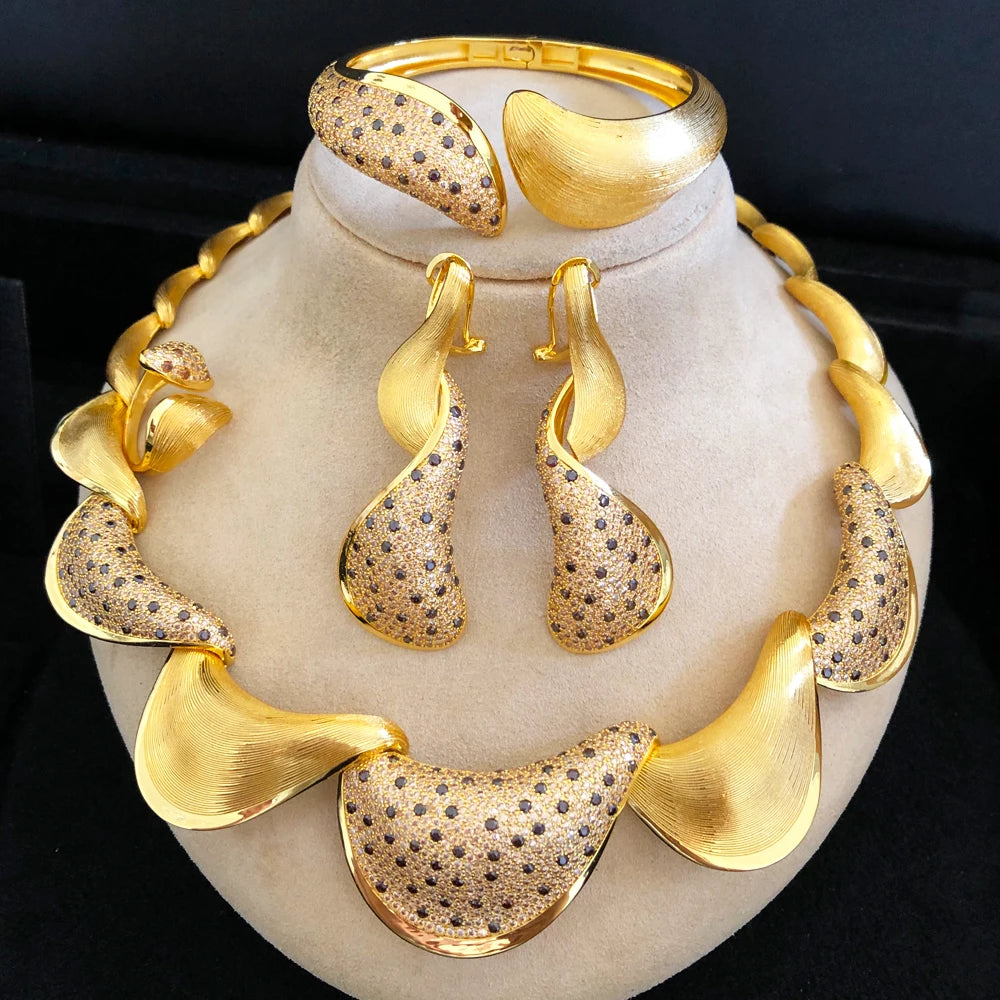 New Bold 4PCS African Jewelry Sets For Women Wedding Party Zirconia Indian Dubai Bridal Charms Accessory