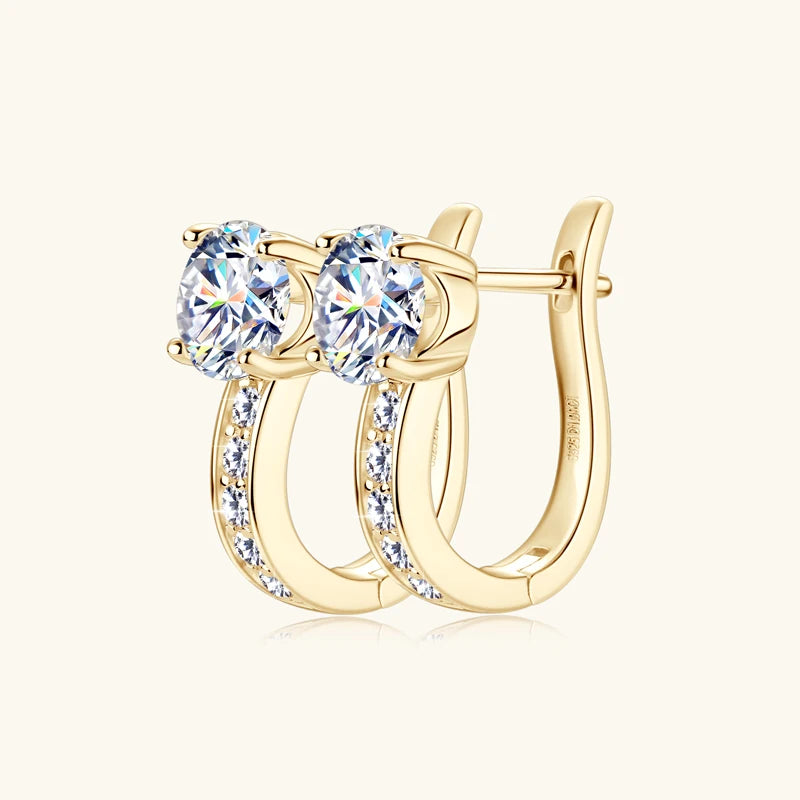 925 Sterling Silver Classic U Shape Hoop Earrings Sparkling Round Moissanite