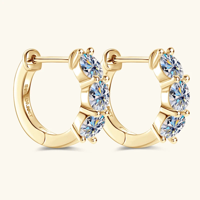 925 Sterling Silver Circle Earring Sparkling Three Stone 4mm Moissanite Hoop Earrings