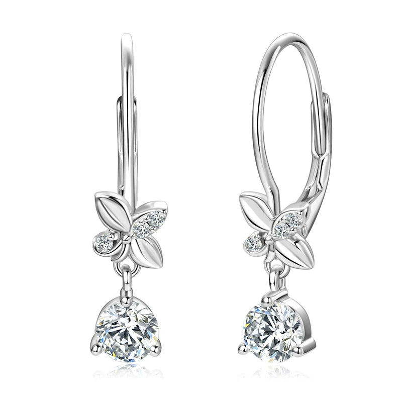 925 Sterling Silver Moissanite Pendant Earring Flower Dangle Earrings