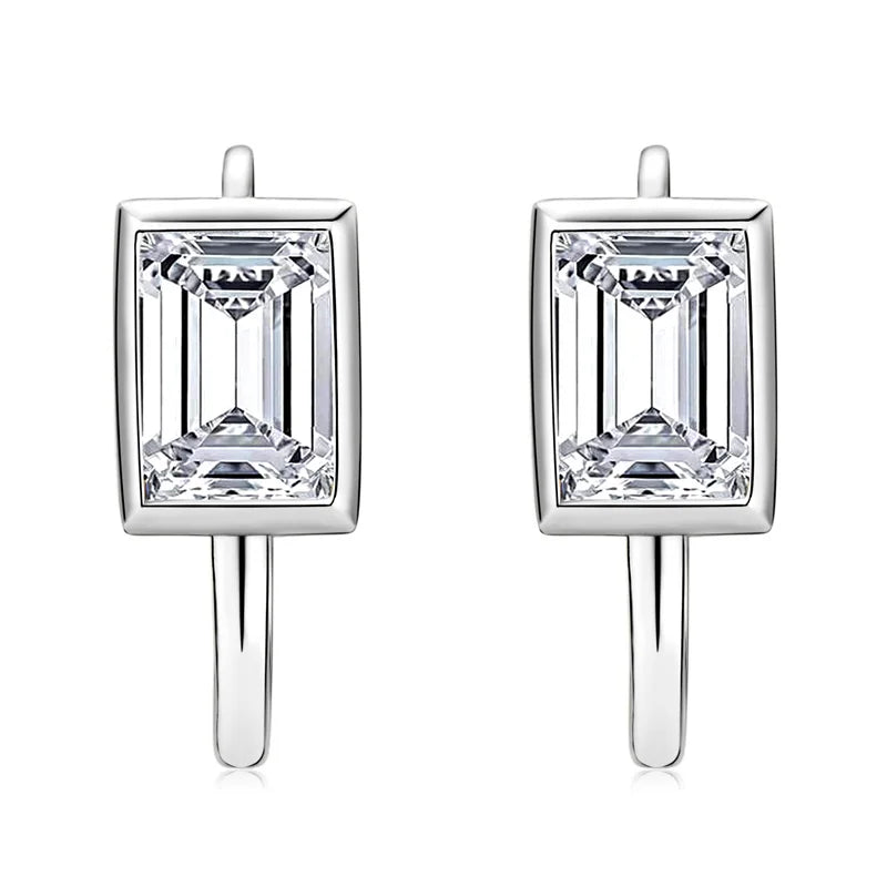 925 Sterling Silver U-shaped Hoop Earrings Emerald Cut 5*7mm Moissanite Earring