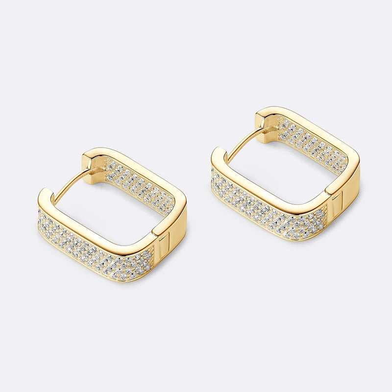 925 Sterling Silver U-shaped Square Earring Moissanite Hoop Earrings