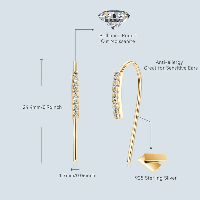 Moissanite Earrings For Women Certificated 925 Sterling Silver Simple Stud Earring