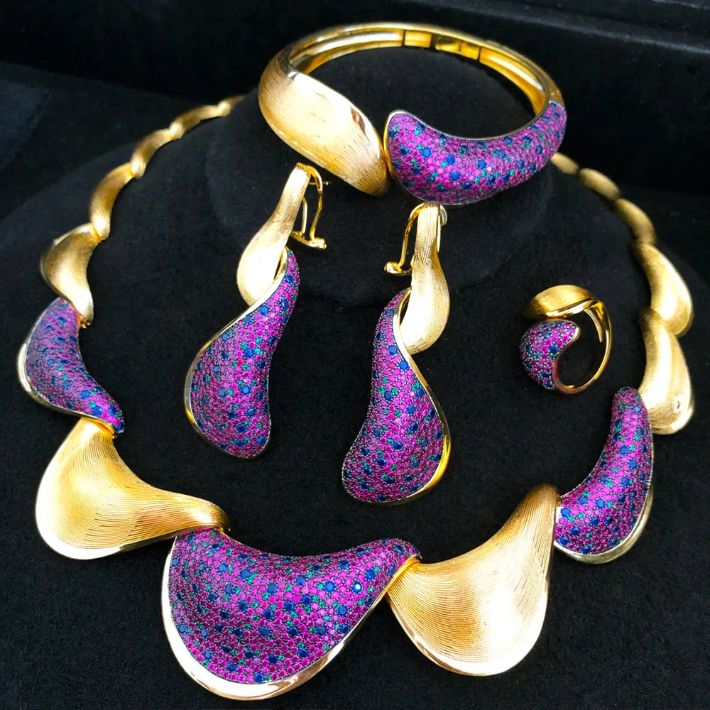 New Bold 4PCS African Jewelry Sets For Women Wedding Party Zirconia Indian Dubai Bridal Charms Accessory