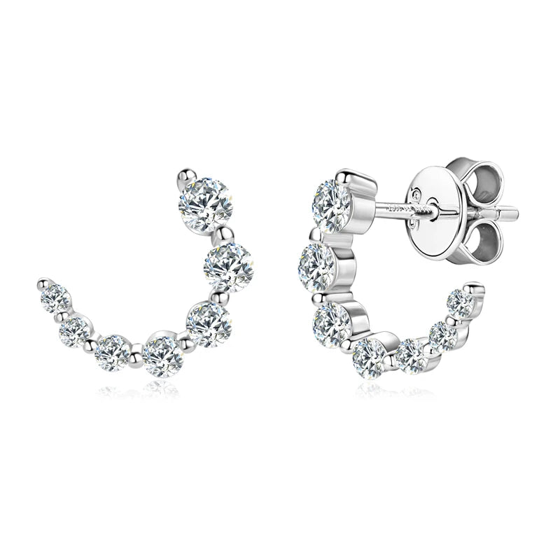 925 Sterling Silver Earrings C-shaped Single Row Moissanite Stud Earring