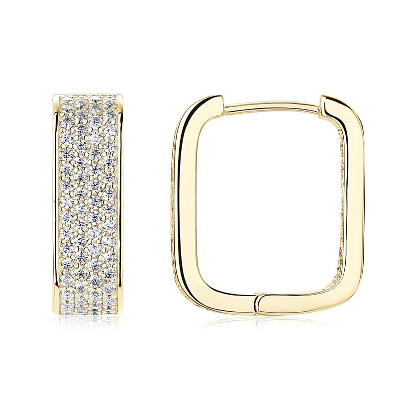 925 Sterling Silver U-shaped Square Earring Moissanite Hoop Earrings