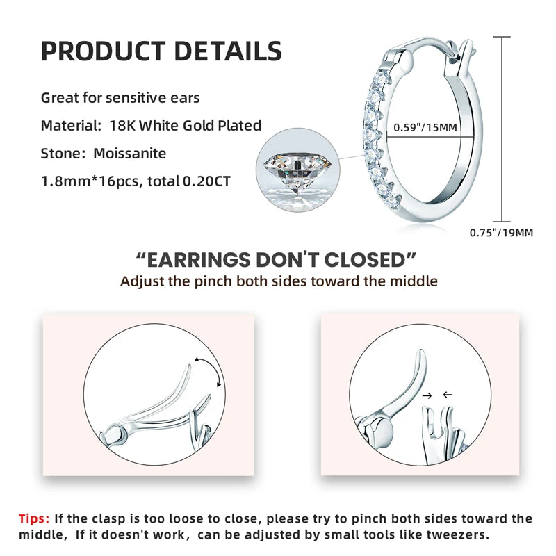 Moissanite Hoop Earrings 925 Sterling Silver Circle Earring