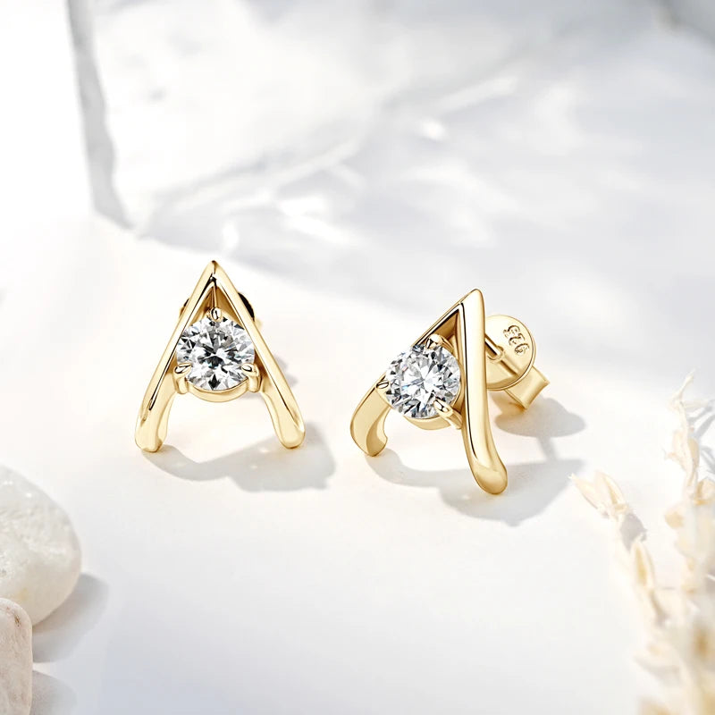 New Trend A-shaped Stud Earring for Women Certified 925 Sterling Silver 5mm Moissanite Earrings