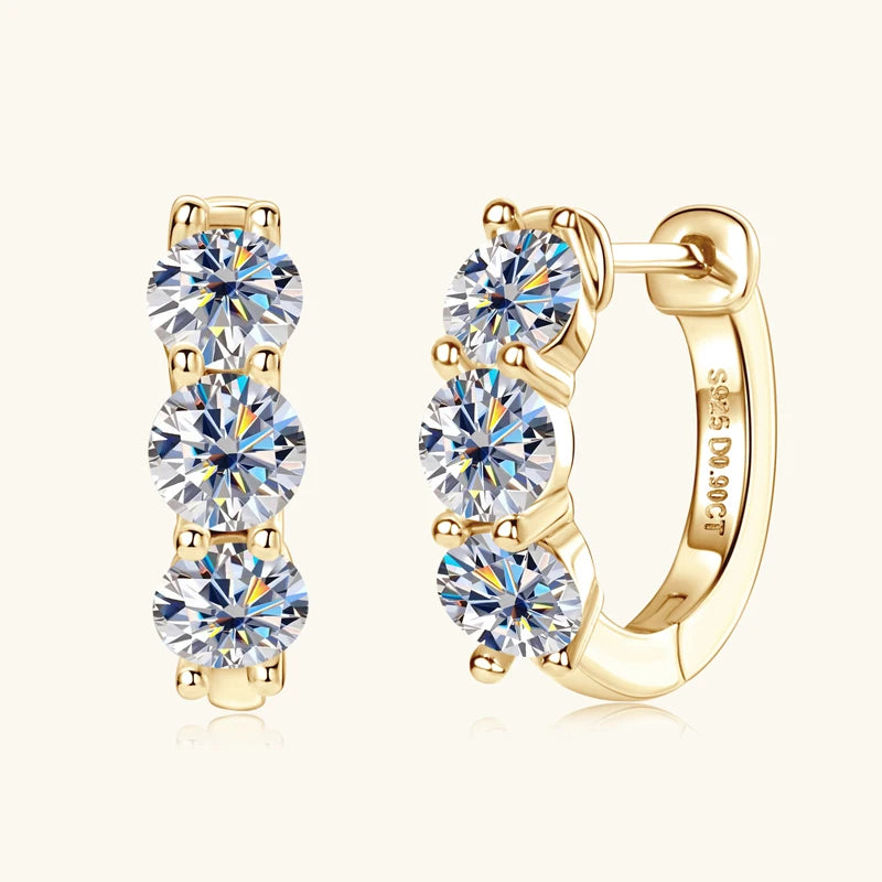 925 Sterling Silver Circle Earring Sparkling Three Stone 4mm Moissanite Hoop Earrings