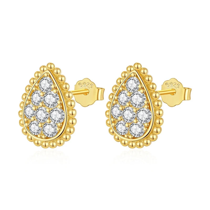 D-Color Moissanite Teardrop Stud Ear 925 Sterling Silver Vintage Gold Color Earrings for 2025 Fashion