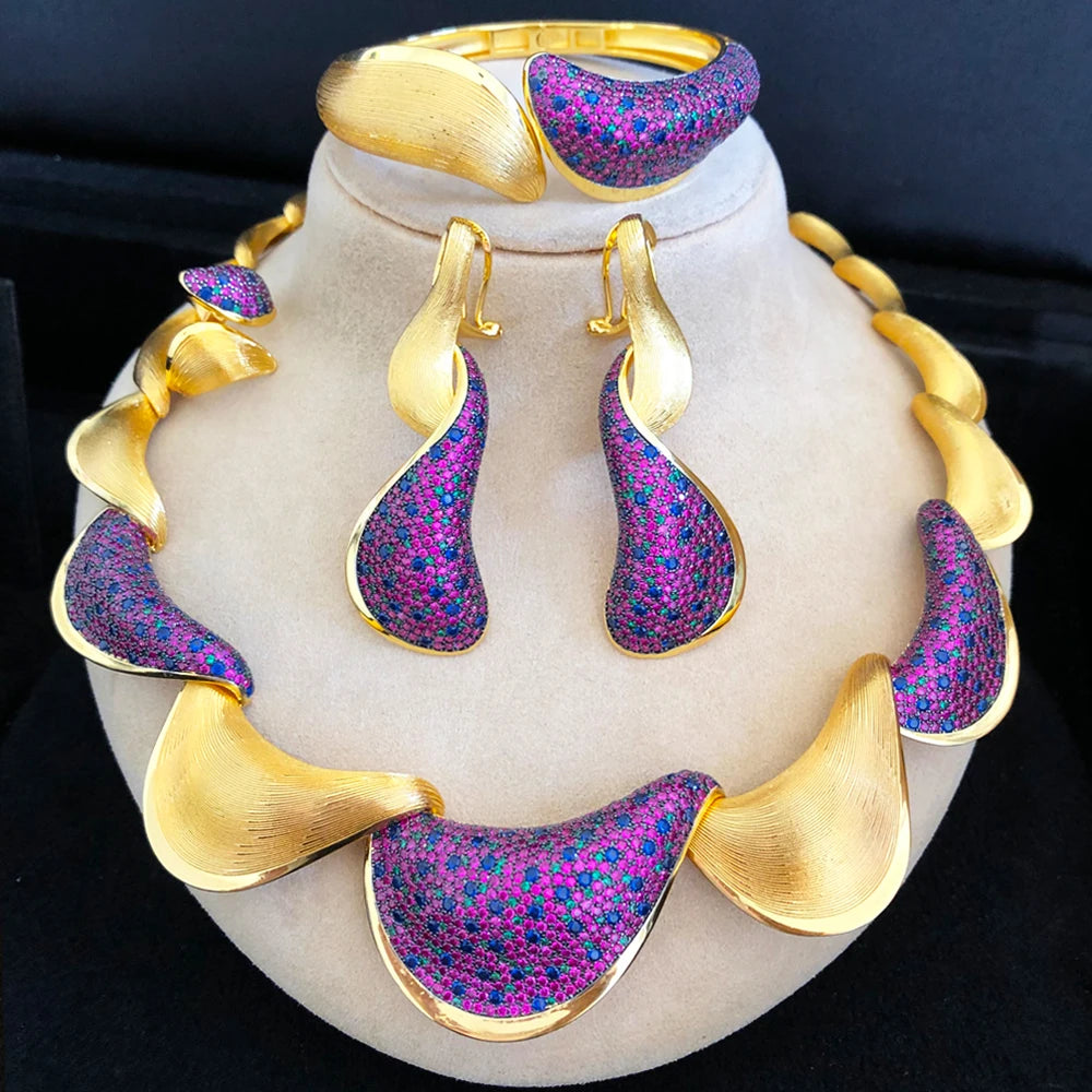 New Bold 4PCS African Jewelry Sets For Women Wedding Party Zirconia Indian Dubai Bridal Charms Accessory