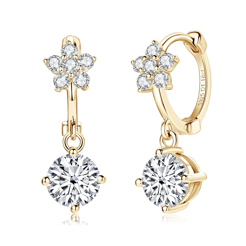 Moissanite Flower Earrings For Women 925 Sterling Silver