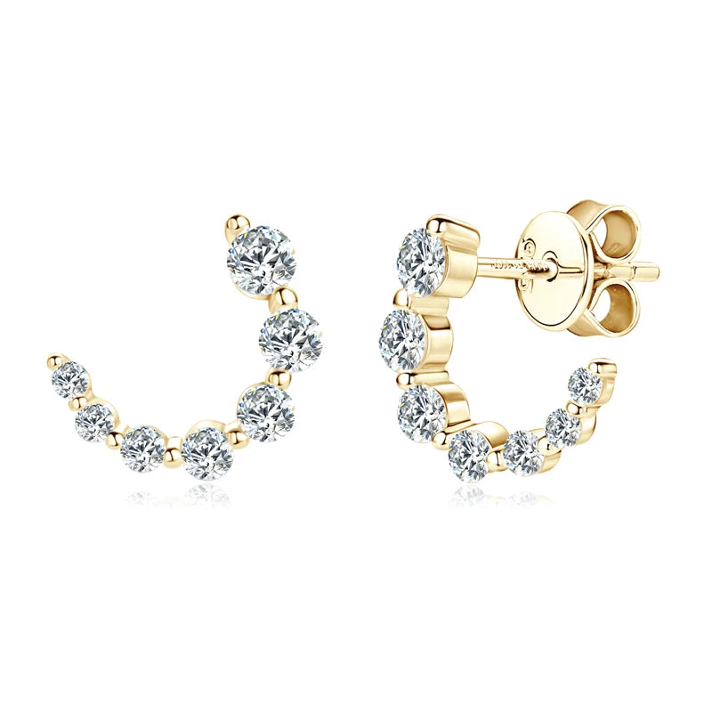 925 Sterling Silver Earrings C-shaped Single Row Moissanite Stud Earring
