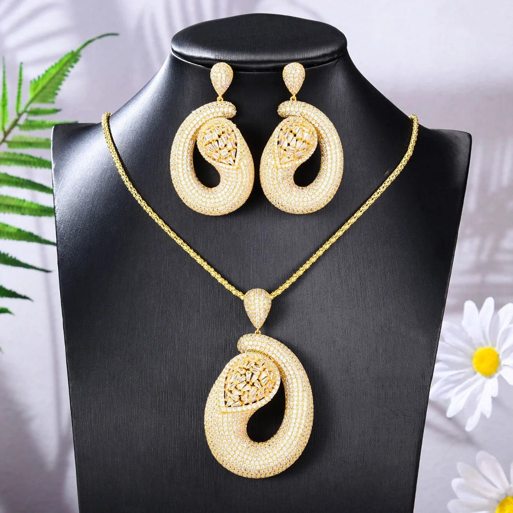 Original Luxury Gold Color Necklace Earrings Jewelry Sets