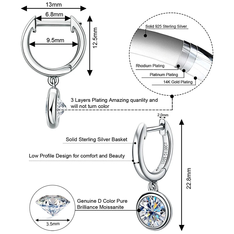 Moissanite Drop Earring For Women Girls 925 Sterling Silver Pendant Earrings