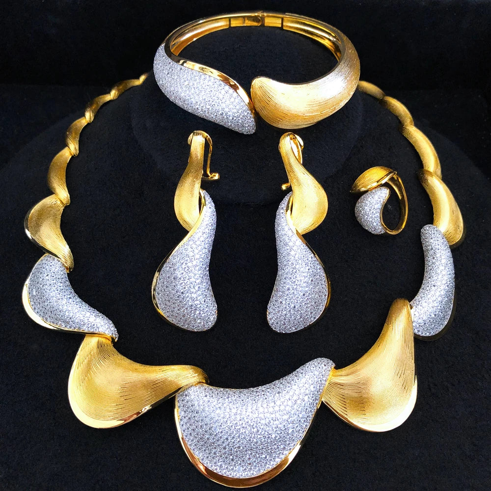 New Bold 4PCS African Jewelry Sets For Women Wedding Party Zirconia Indian Dubai Bridal Charms Accessory
