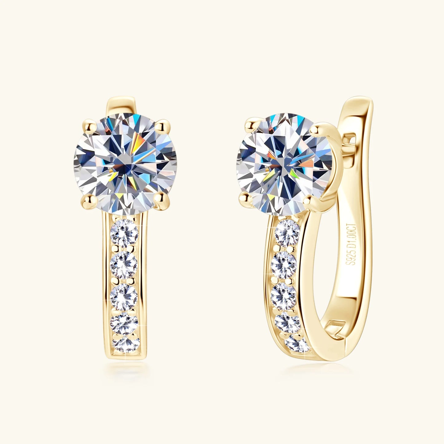 925 Sterling Silver Classic U Shape Hoop Earrings Sparkling Round Moissanite
