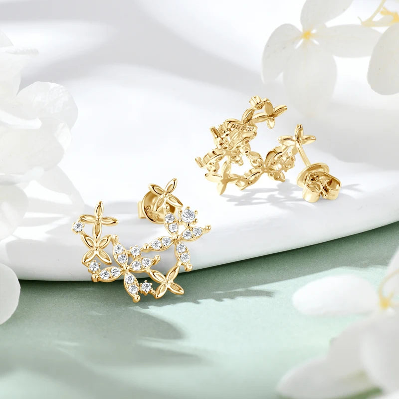 Leaf-Shape Moissanite Stud Earring Original 925 Sterling Silver Earrings
