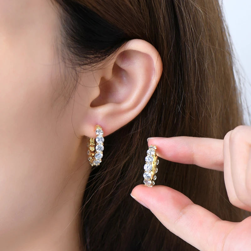 Moissanite Huggie Hoop Earrings 925 Sterling Silver Hollow Circle