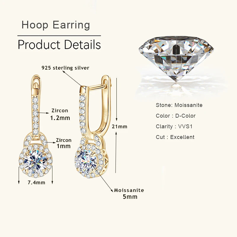 0.5CT Moissanite Hoop Earring 925 Certified Silver