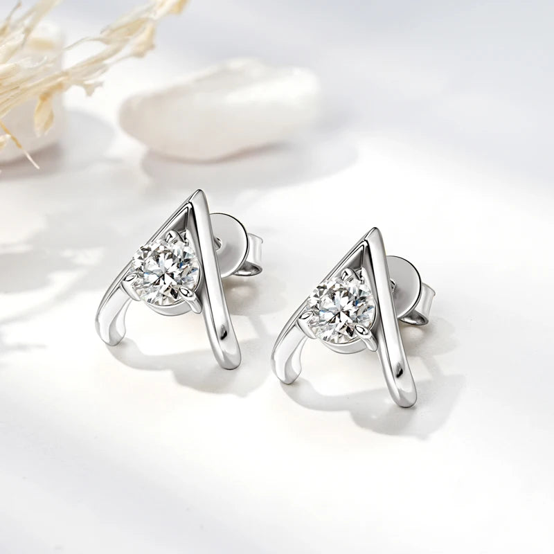 New Trend A-shaped Stud Earring for Women Certified 925 Sterling Silver 5mm Moissanite Earrings