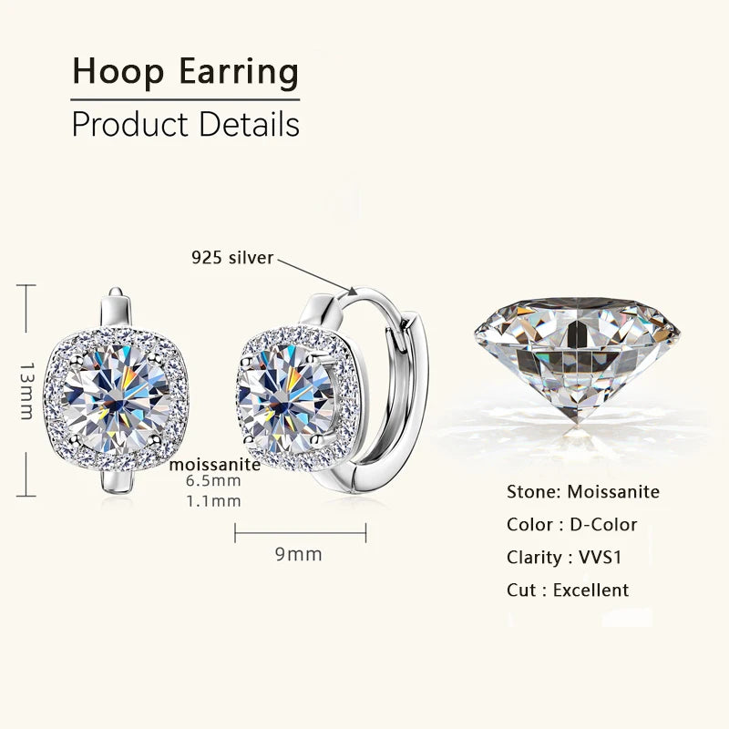 6.5mm Moissanite Earring With GRA Certificate 100% Real 925 Sterling Silver Hoop Earrings