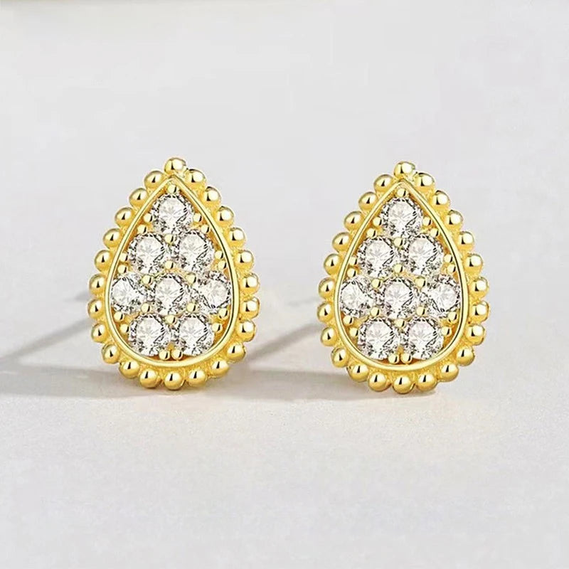 D-Color Moissanite Teardrop Stud Ear 925 Sterling Silver Vintage Gold Color Earrings for 2025 Fashion