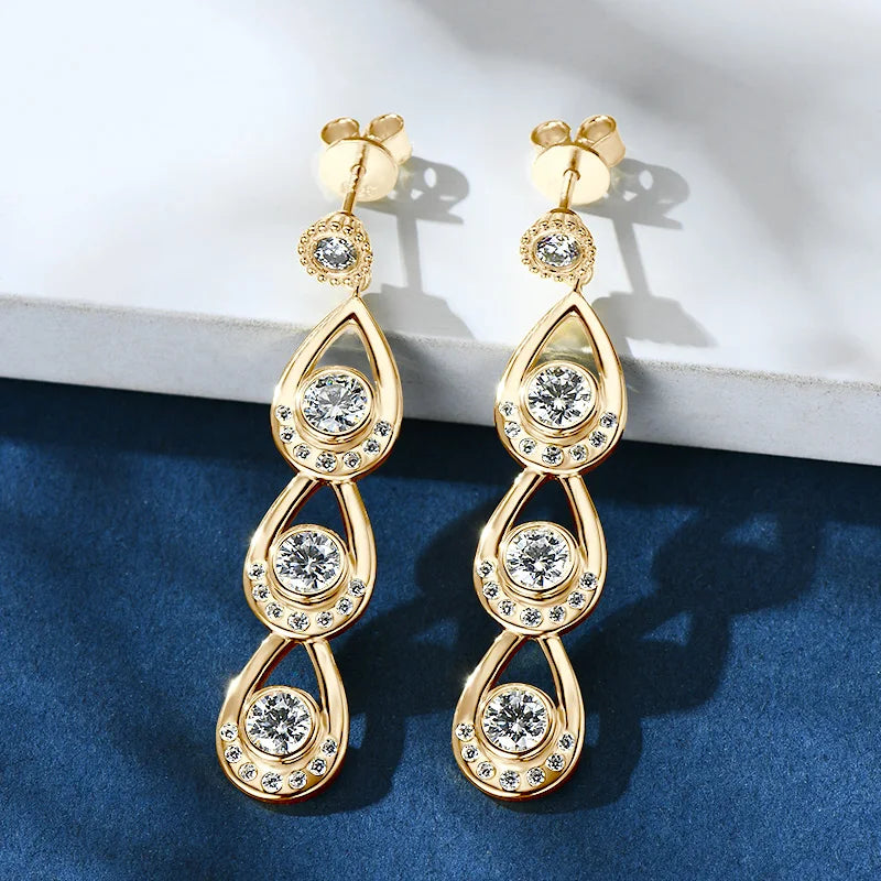 925 Sterling Silver 4mm&3mm Moissanite Drop Earrings