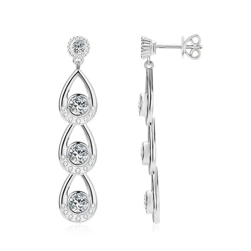 925 Sterling Silver 4mm&3mm Moissanite Drop Earrings
