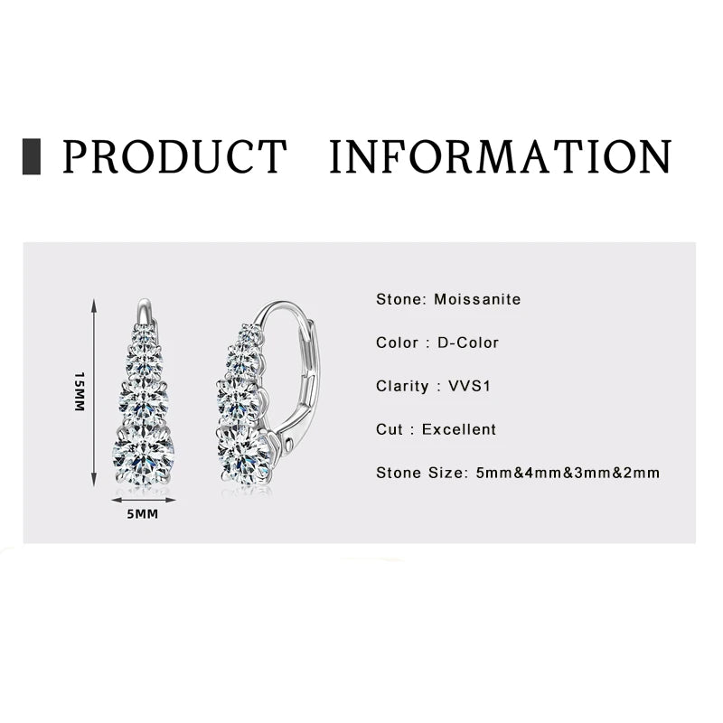 Moissanite Hoop Earrings 925 Sterling Silver