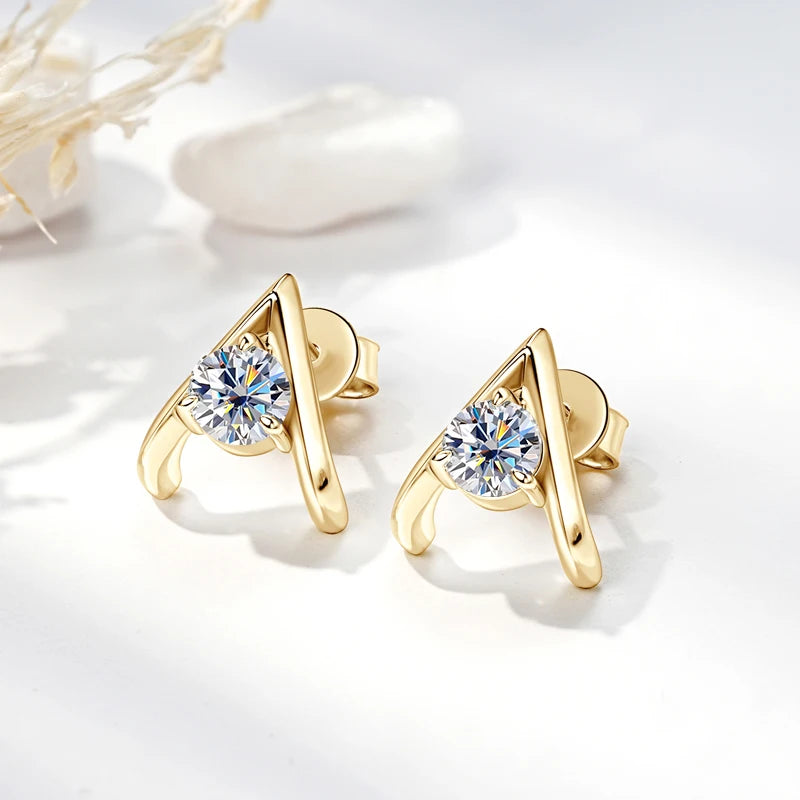 New Trend A-shaped Stud Earring for Women Certified 925 Sterling Silver 5mm Moissanite Earrings