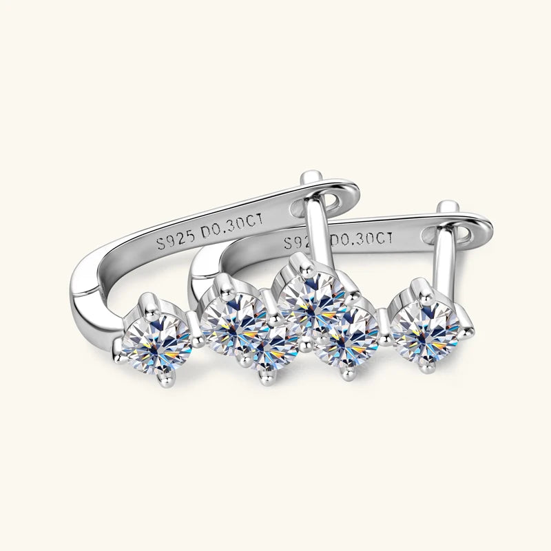 Three Stone Moissanite Earrings 925 Sterling Silver U-Shaped