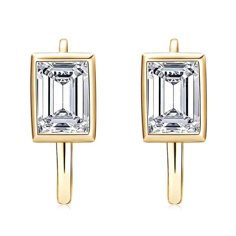 925 Sterling Silver U-shaped Hoop Earrings Emerald Cut 5*7mm Moissanite Earring