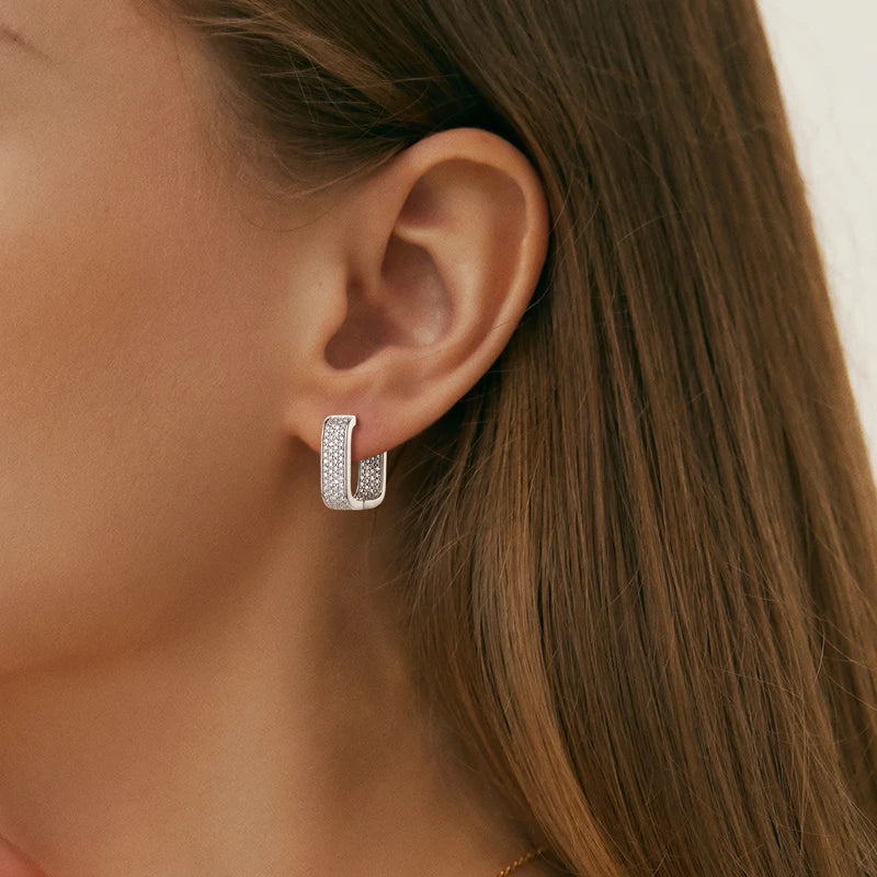 925 Sterling Silver U-shaped Square Earring Moissanite Hoop Earrings
