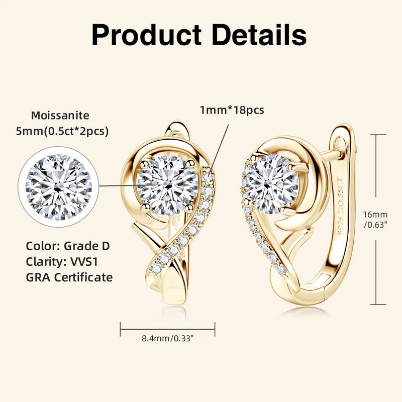 Moissanite Diamond Earring 925 Sterling Silver Hoop Earrings