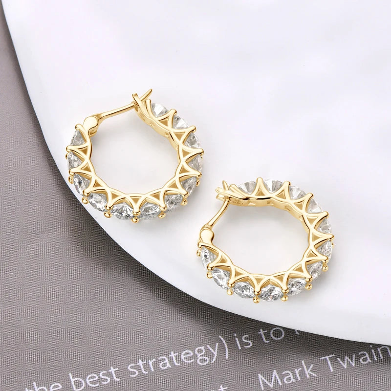 Moissanite Huggie Hoop Earrings 925 Sterling Silver Hollow Circle