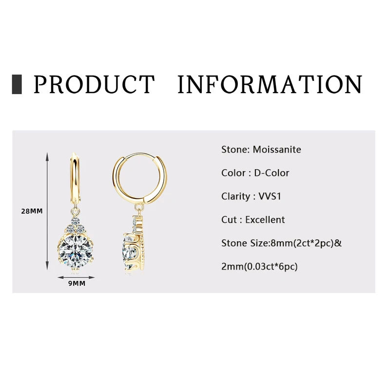 Moissanite Dangle Earrings For Women 925 Sterling Silver Drop Earring