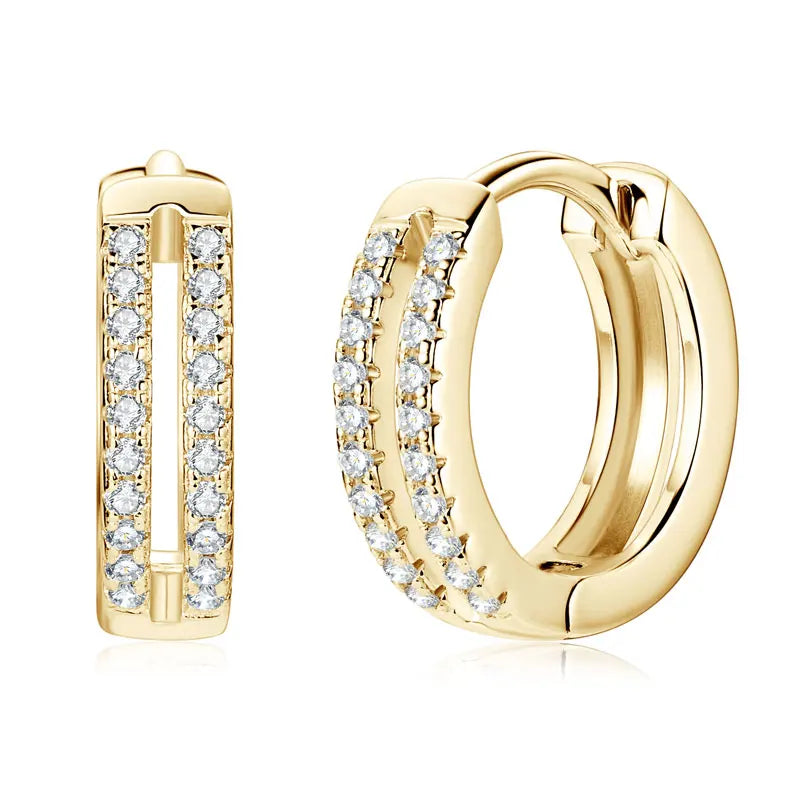 925 Sterling Silver Hoop Earrings 1mm Round Moissanite Diamond