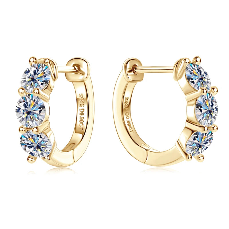 925 Sterling Silver Circle Earring Sparkling Three Stone 4mm Moissanite Hoop Earrings