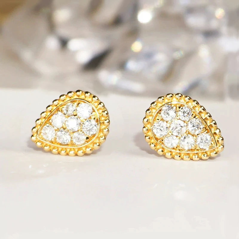 D-Color Moissanite Teardrop Stud Ear 925 Sterling Silver Vintage Gold Color Earrings for 2025 Fashion
