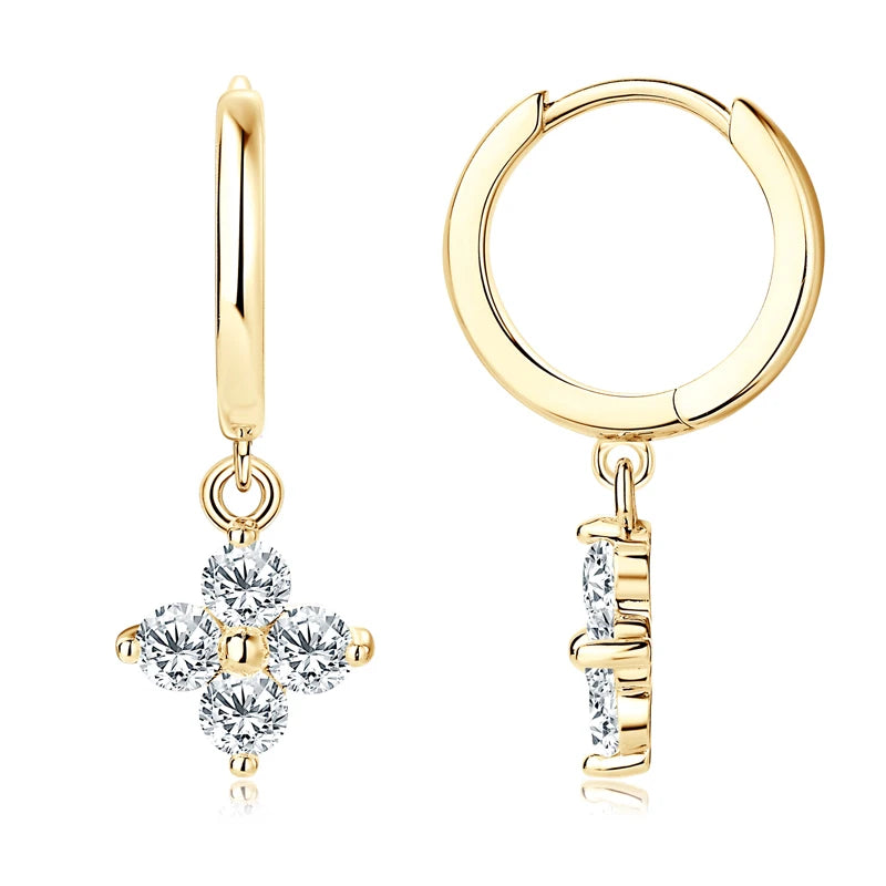 925 Silver Earrings Moissanite Four Leaf Clover Drop Earring
