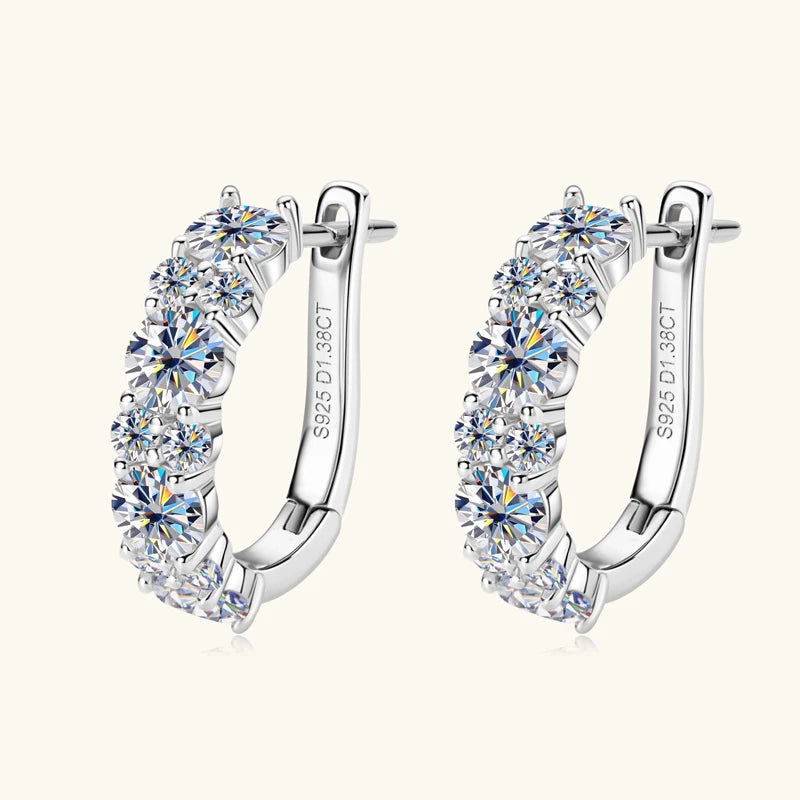 925 Sterling Silver Earrings 4mm 2mm Cluster Moissanite Hoop Earring