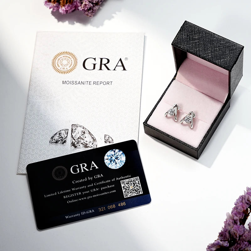 New Trend A-shaped Stud Earring for Women Certified 925 Sterling Silver 5mm Moissanite Earrings
