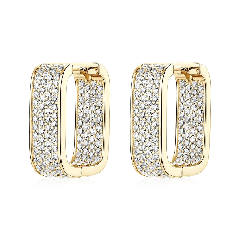 925 Sterling Silver U-shaped Square Earring Moissanite Hoop Earrings