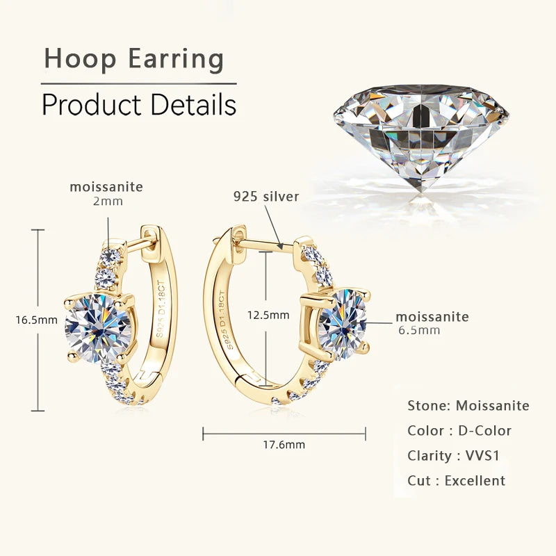 Moissanite Hoop Earring 925 Certified Silver Circle Earrings