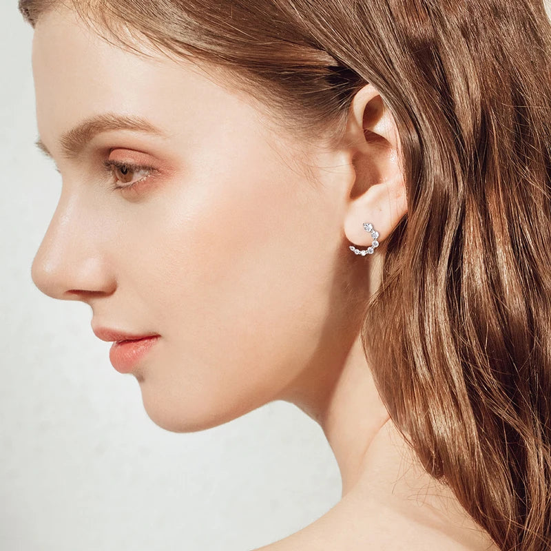 925 Sterling Silver Earrings C-shaped Single Row Moissanite Stud Earring