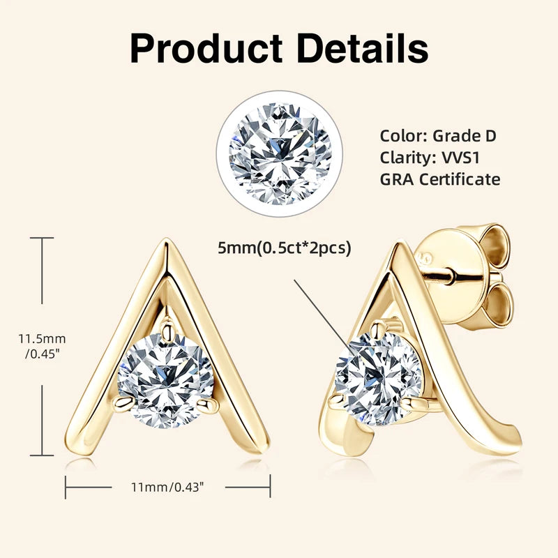 New Trend A-shaped Stud Earring for Women Certified 925 Sterling Silver 5mm Moissanite Earrings