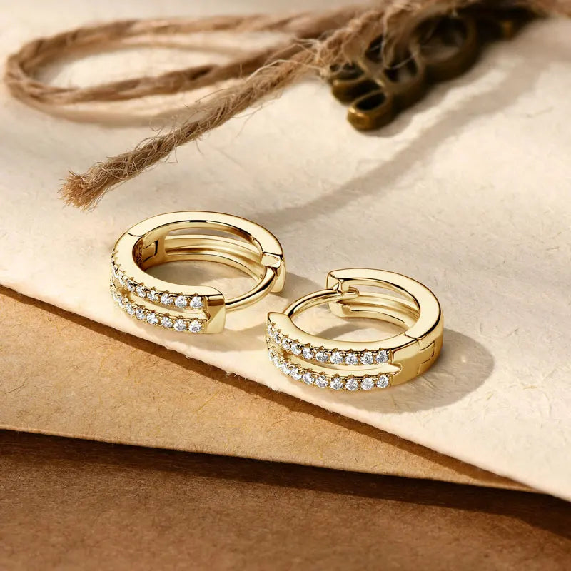 925 Sterling Silver Hoop Earrings 1mm Round Moissanite Diamond