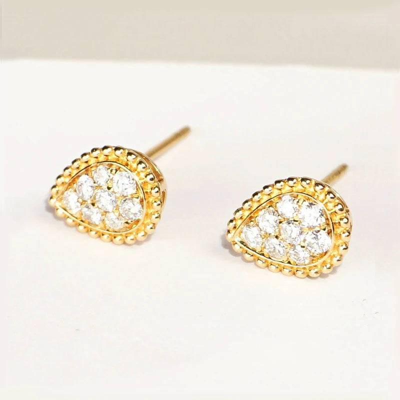 D-Color Moissanite Teardrop Stud Ear 925 Sterling Silver Vintage Gold Color Earrings for 2025 Fashion